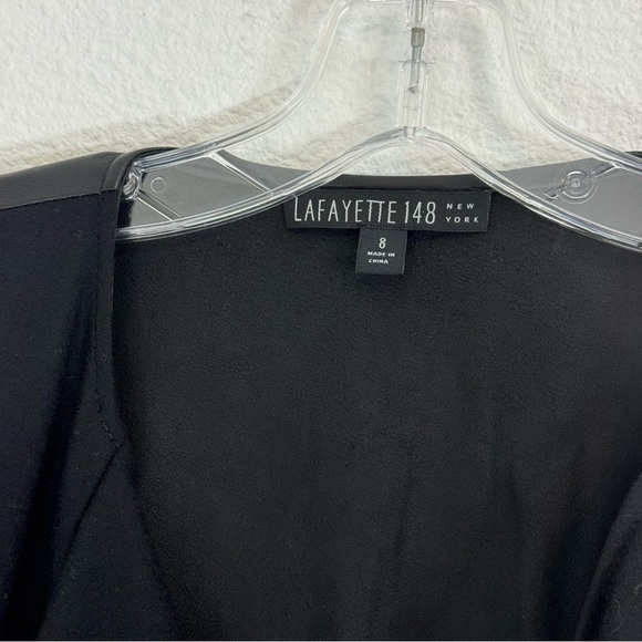 Lafayette 148 New York Leather Wool Jacket Open Waterfall Black 8 - Picture 5 of 14